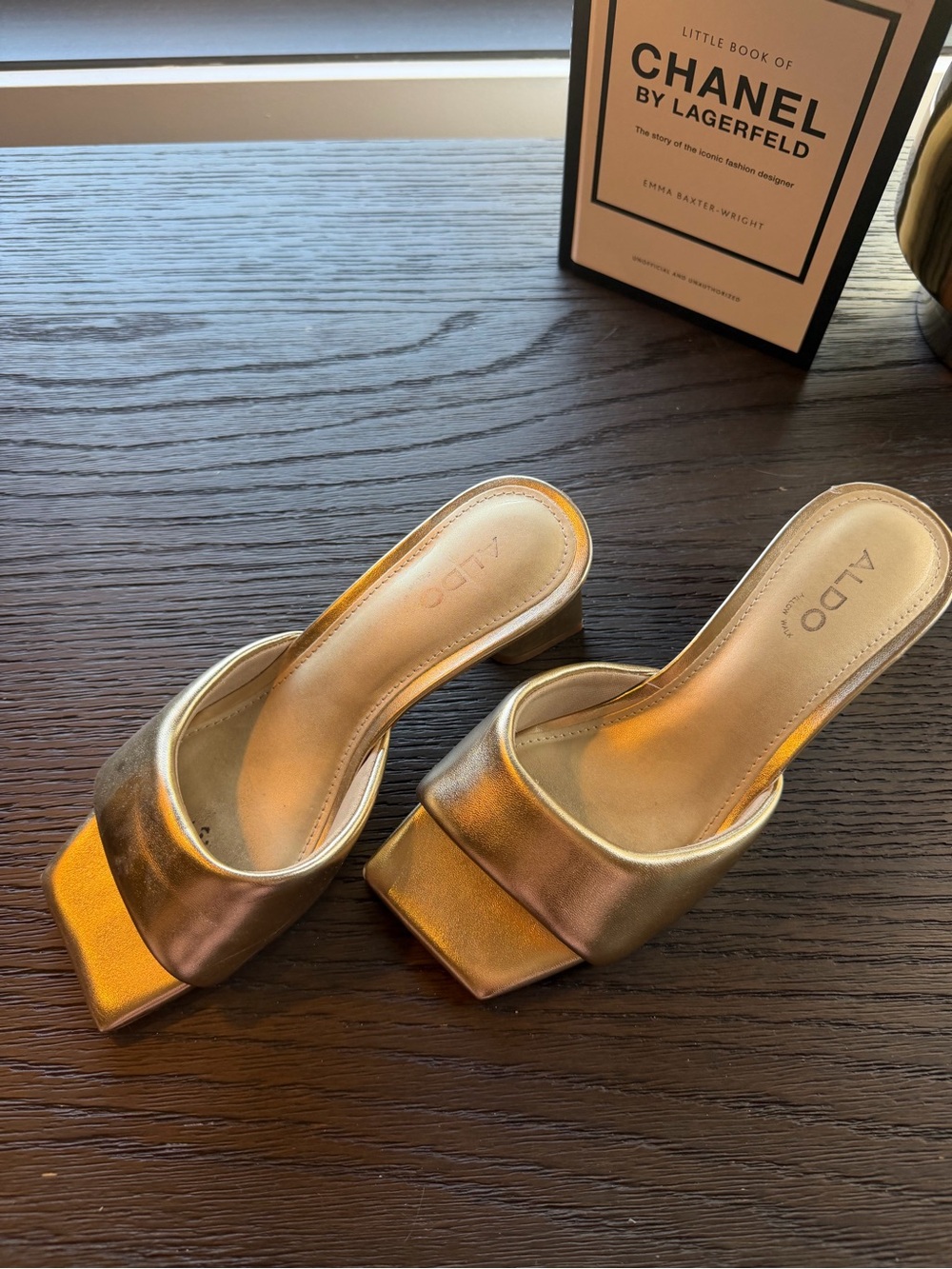 ALDO Metallic Gold Square-Toe Slide Mules